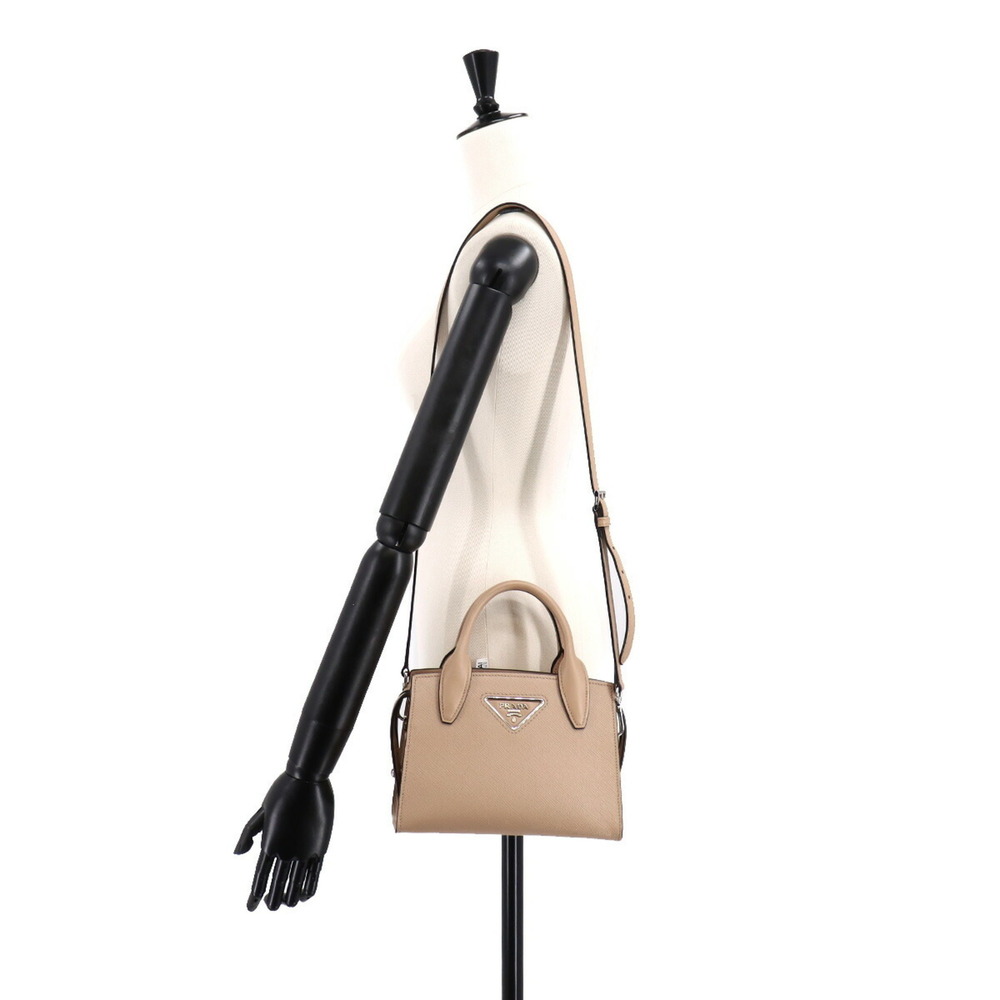 PRADA Kristen 2way hand shoulder bag saffiano leather pink beige 1BA269 silve... - Picture 10 of 10
